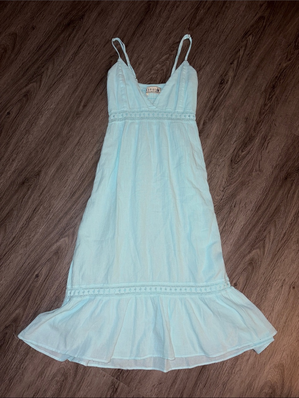 Seaspice Resortwear Light Blue 100% Cotton Spaghetti Strap Midi Dress